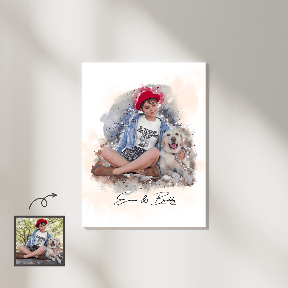 Custom Watercolor Pet & Human Art Portrait