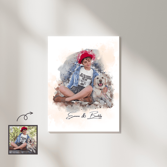 Custom Watercolor Pet & Human Art Portrait