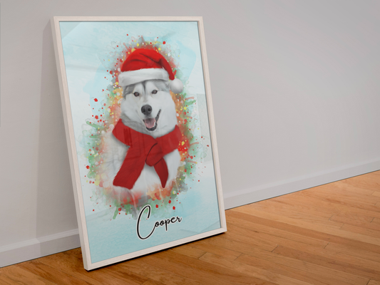 Custom Watercolor Christmas Pet Portrait